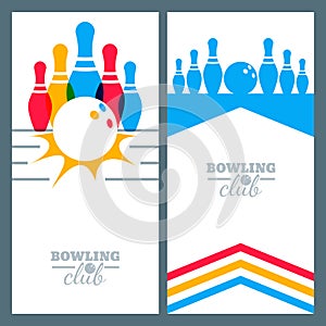 Set of bowling banner backgrounds, poster, flyer or label design elements.