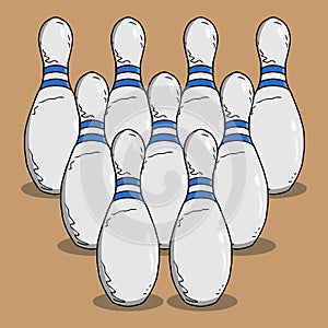 Set of bowling skittles icon. Vector illustration of bowling skittles. Hand drawn bowling game