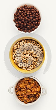 Set of bowls with quick breakfast cereals,