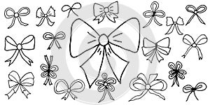 Set of bows in hand drawn style. Vector illustration