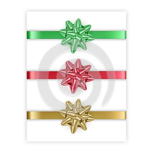 Set of bows of red, green and golden colors isolated on white background, vector eps 10 format, illustration in