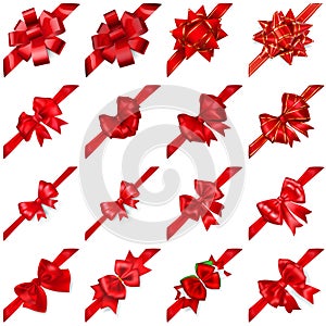 Set of bows with ribbons arranged diagonally