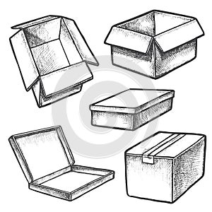 Set of box sketches or cargo containers. Package