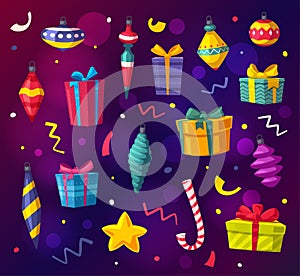 Set of boxes with gifts. Cartoon vector illustration