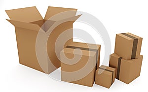 Set of boxes for goods and parcels