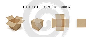 Set of boxes. Realistic color collection of package. Vector isolated on white