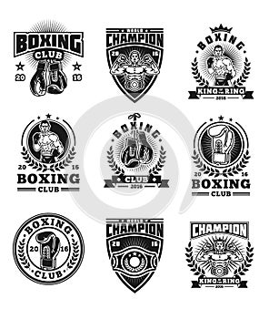 Set boxing badges, stickers isolated on white.