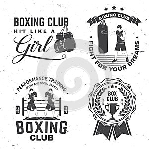 Set of Boxing club badge, logo design. Vector illustration. For Boxing sport club emblem, sign, patch, shirt, template