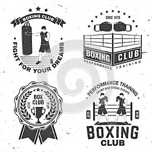 Set of Boxing club badge, logo design. Vector illustration. For Boxing sport club emblem, sign, patch, shirt, template