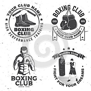 Set of Boxing club badge, logo design. Vector illustration. For Boxing sport club emblem, sign, patch, shirt, template