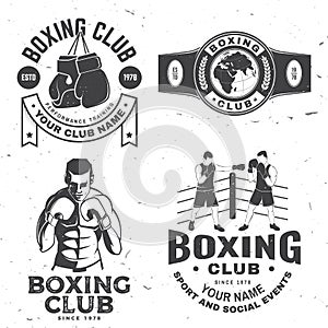 Set of Boxing club badge, logo design. Vector illustration. For Boxing sport club emblem, sign, patch, shirt, template