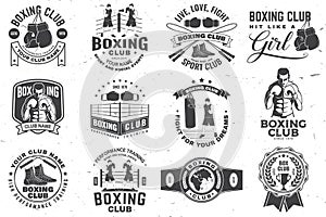 Set of Boxing club badge, logo design. Vector illustration. For Boxing sport club emblem, sign, patch, shirt, template