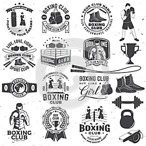 Set of Boxing club badge, logo design. Vector illustration. For Boxing sport club emblem, sign, patch, shirt, template