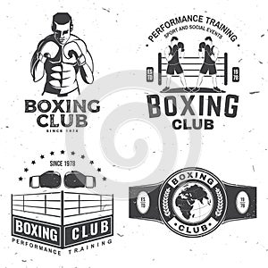 Set of Boxing club badge, logo design. Vector illustration. For Boxing sport club emblem, sign, patch, shirt, template