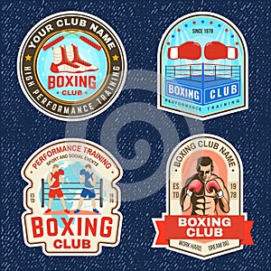 Set of Boxing club badge, logo, patch design. Vector. For Boxing sport club emblem, sign, shirt, template. Vintage retro