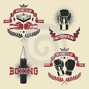 Set of the boxing club labels, emblems and design elements.