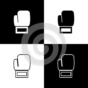 Set Boxing glove icon isolated on black and white background. Vector