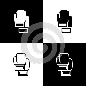 Set Boxing glove icon isolated on black and white background. Vector