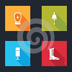 Set Boxing training paws, Ringing bell, Punching bag and Sport boxing shoes icon. Vector