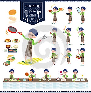 Flat type Green clothing glasses boy_cooking