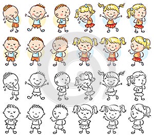 Set of boy and girl characters with different emotions