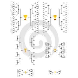 Set of Bracket sport tournament, blank elimination event sign, playoff match vector illustration