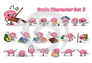 Set of Brain Cartoon Character Three Vector Illustration photo