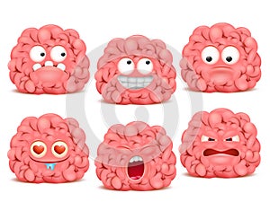 Set of brain cartoon emoji character