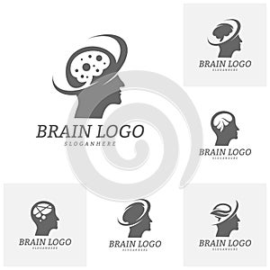 Set of Brain Head Logo Vector Template. Man head. People symbols. Mind Logo Concepts