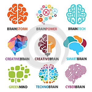Set of brain icons, Brainstorming, creativity, ideas, inspiration, intelligence, technology, thoughts, innovation, Green mind and