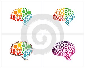 Set of Brain logo design template, Brain Colorful logo design Vector
