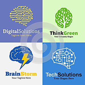 Set of brain logo, icons and design elements
