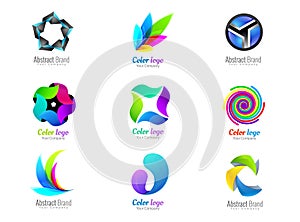 Set of brand design elements. Colorful abstract 3d sign. Vector icons, symbols and templates such as logos