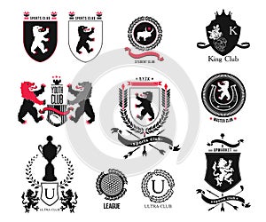 Set brand, sports club, student club, heraldic shield, royal, hotel, security, full vector logo collection and design elements.