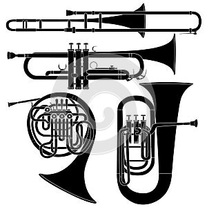 Set of brass musical instruments in vector