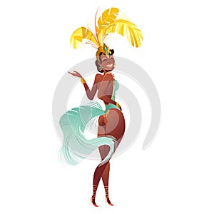 Set of Brazilian samba dancer. Vector carnival girl wearing a festival costume is dancing.