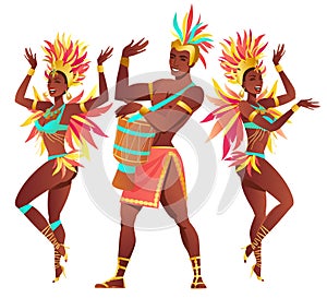 Set of Brazilian samba dancers Rio de Janeiro. Vector carnival girls and guy dancing. photo