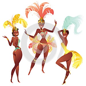 Set of Brazilian samba dancers. Vector carnival girls wearing a festival costume is dancing. photo