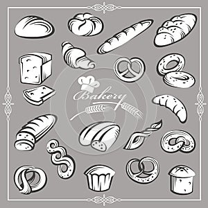 Set of bread and bakery products