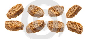 A set of bread croutons. Isolated on a white background