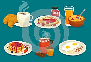 Set Of Breakfast Cartoon Icons