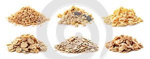 Set with breakfast cereals on white background photo