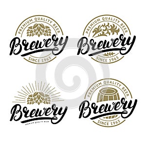 Set of Brewery hand written lettering logo, label, badge.