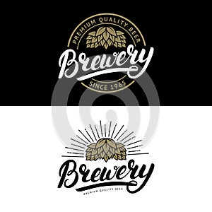 Set of Brewery hand written lettering logo, label, badge.