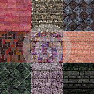 Set of brick pavement generated textures