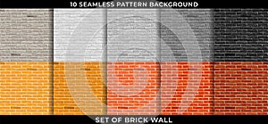 Set of Brick wall pattern seamless background. Vector design