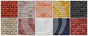 Set of brick walls of different colors