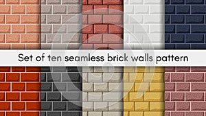 Set of brick walls of different colors