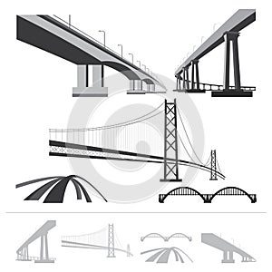 Set of bridges, vector silhouette collection