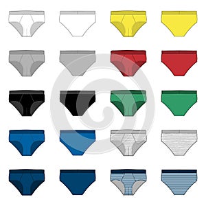 Set of brief pants underwear men isolated technical sketch